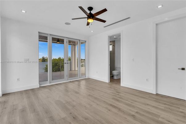 Bathroom, Empty room, Interior, Recessed Lighting, Wood Texture Flooring