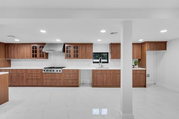Interior, Kitchen, Marble, Recessed Lighting, Stainless Steel Appliances