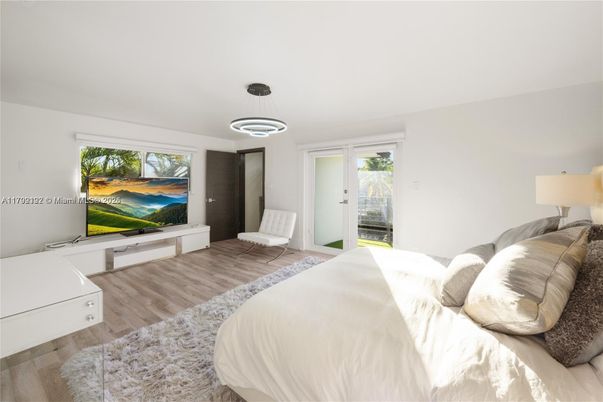 Bedroom, Interior, Pendant Lights, Wood Texture Flooring