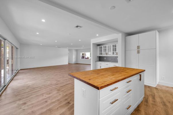 Empty room, Interior, Kitchen, Recessed Lighting, Wood Texture Flooring