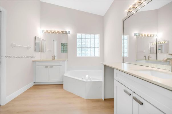Bathroom, Dual Sink Vanities, Interior, Wood Texture Flooring