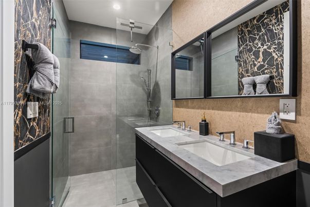 Bathroom, Dual Sink Vanities, Glass Shower, Interior, Recessed Lighting