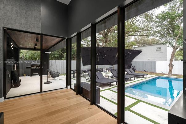 Interior, Pool, Sun Room, Wood Texture Flooring