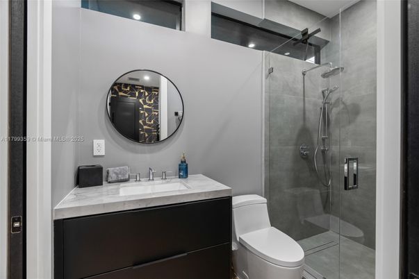Bathroom, Glass Shower, Interior, Recessed Lighting