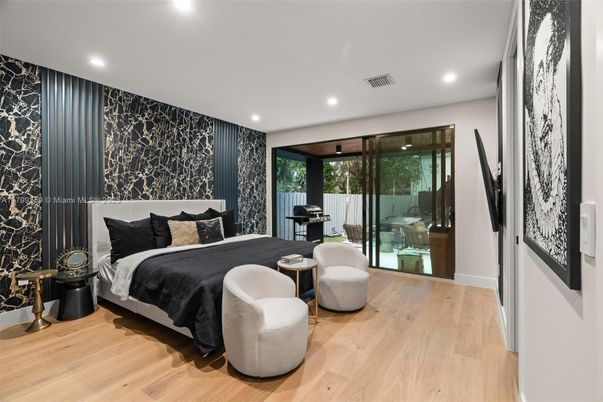 Bedroom, Interior, Recessed Lighting, Wood Texture Flooring