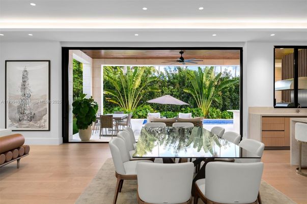 Dining room, Interior, Recessed Lighting, Wood Texture Flooring