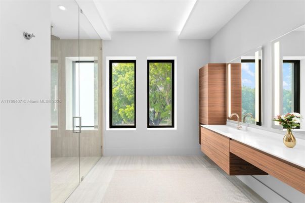 Bathroom, Glass Shower, Interior, Recessed Lighting