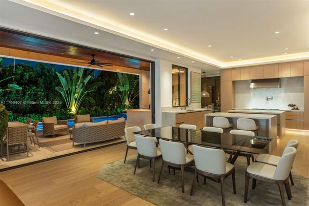 Dining room, Interior, Kitchen, Living room, Recessed Lighting, Wood Texture Flooring