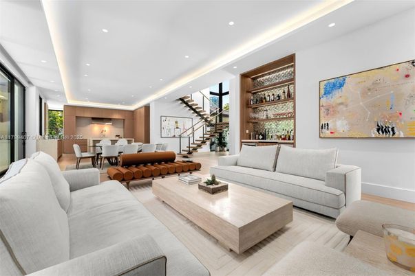 Dining room, Interior, Living room, Recessed Lighting, Wood Texture Flooring