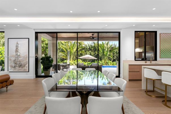 Dining room, Interior, Recessed Lighting, Wood Texture Flooring