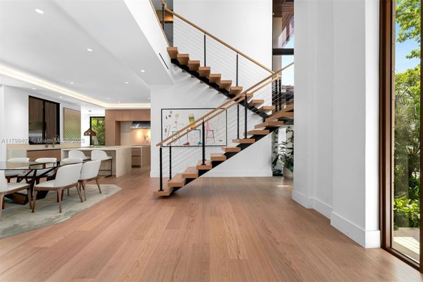 Dining room, Interior, Recessed Lighting, Wood Texture Flooring