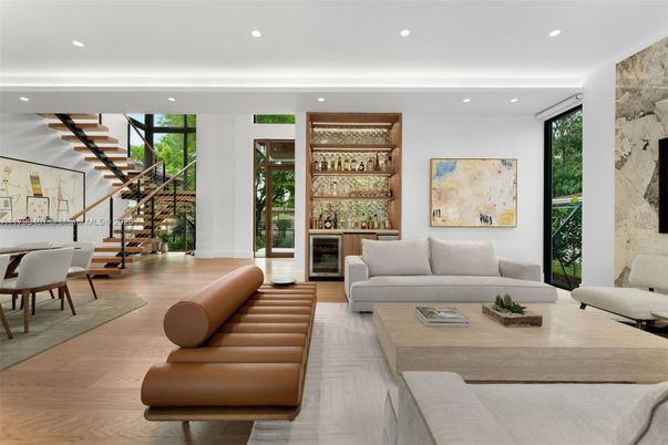 Dining room, Interior, Living room, Recessed Lighting, Wood Texture Flooring