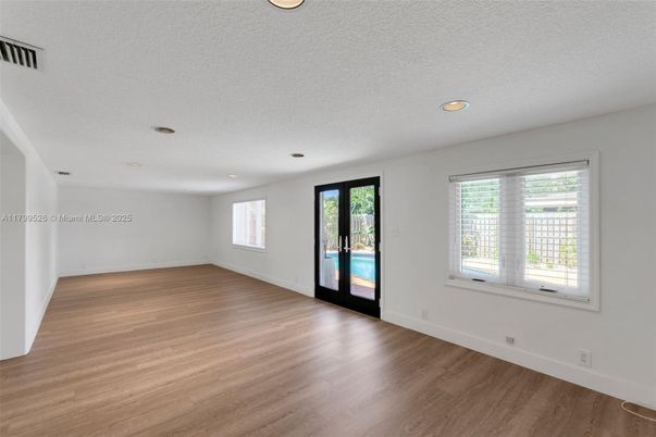 Empty room, Interior, Recessed Lighting, Wood Texture Flooring