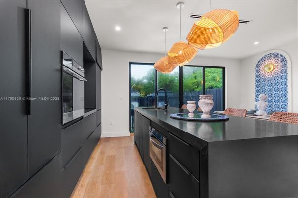 Interior, Kitchen, Pendant Lights, Recessed Lighting, Wood Texture Flooring