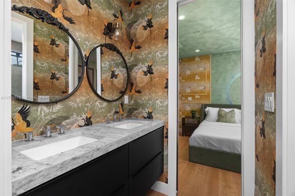 Bathroom, Bedroom, Dual Sink Vanities, Interior, Recessed Lighting, Wood Texture Flooring
