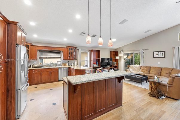 Interior, Kitchen, Living room, Pendant Lights, Recessed Lighting, Stainless Steel Appliances, Wood Texture Flooring