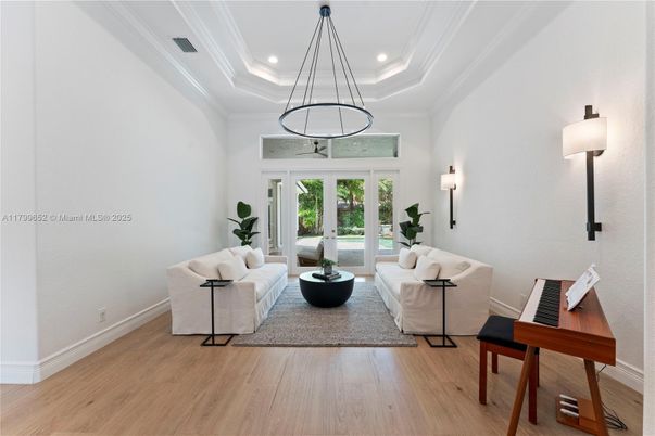 Interior, Living room, Piano, Recessed Lighting, Wood Texture Flooring