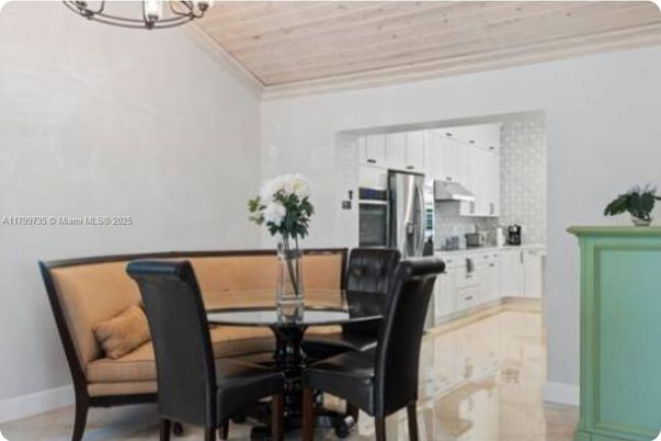Dining room, Interior, Kitchen, Stainless Steel Appliances, Wooden Ceilings