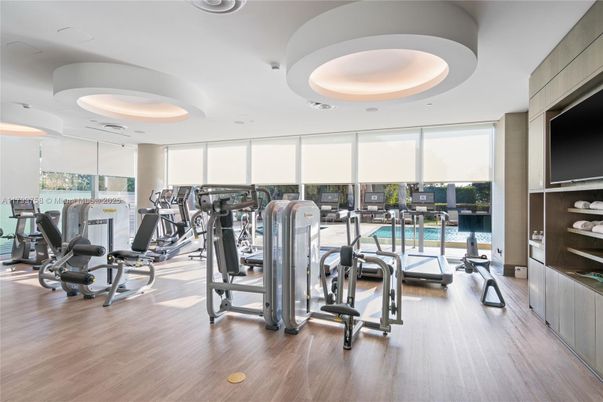 Fitness Equipment, Gym, Interior, Recessed Lighting, Wood Texture Flooring