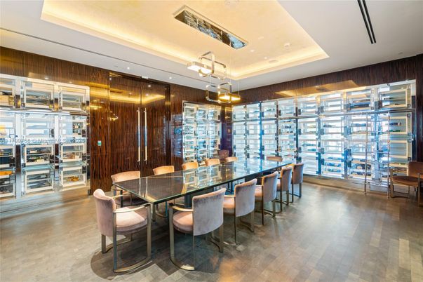 Dining room, Interior, Pendant Lights, Recessed Lighting, Wine Storage, Wooden Walls