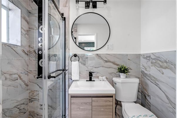 Bathroom, Glass Shower, Interior, Marble Walls