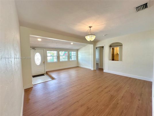 Empty room, Interior, Pendant Lights, Recessed Lighting, Wood Texture Flooring