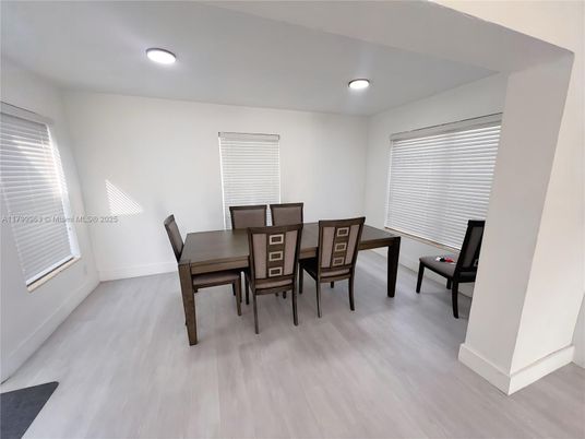 Dining room, Interior, Recessed Lighting, Wood Texture Flooring