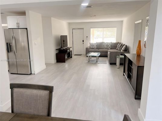 Interior, Kitchen, Living room, Recessed Lighting, Stainless Steel Appliances, Wood Texture Flooring