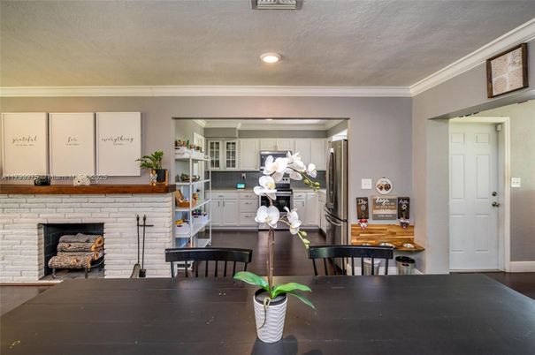 Fireplace, Interior, Piano, Recessed Lighting, Stone Walls, Wood Texture Flooring