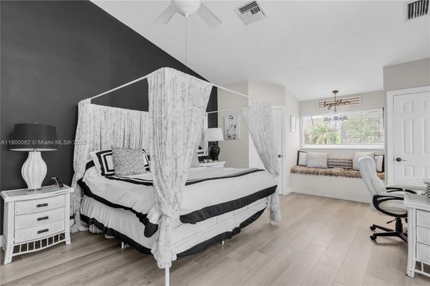 Bedroom, Home Office, Interior, Pendant Lights, Wood Texture Flooring