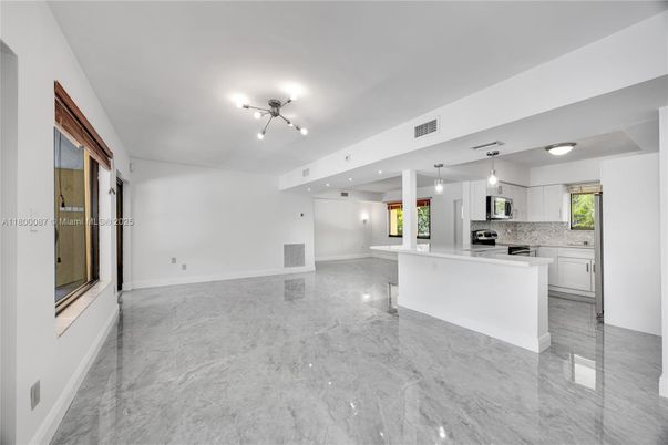 Empty room, Interior, Kitchen, Marble, Pendant Lights