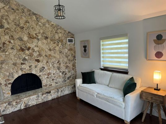Fireplace, Interior, Pendant Lights, Wood Texture Flooring