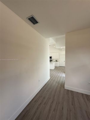 Empty room, Interior, Kitchen, Recessed Lighting, Wood Texture Flooring