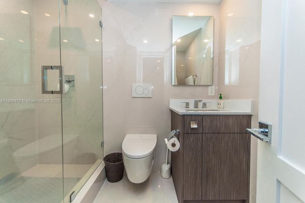 Bathroom, Glass Shower, Interior, Marble Walls, Recessed Lighting