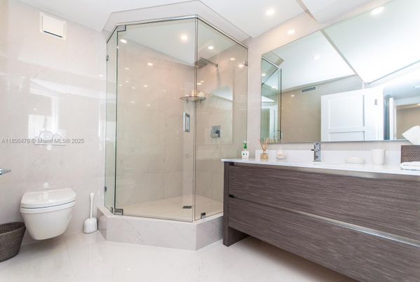 Bathroom, Glass Shower, Interior, Recessed Lighting