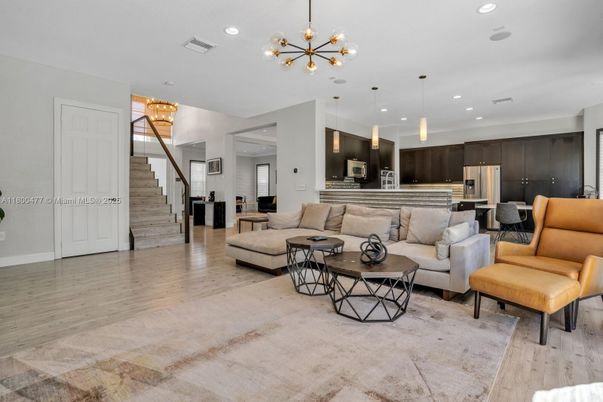Interior, Kitchen, Living room, Pendant Lights, Recessed Lighting, Stainless Steel Appliances, Wood Texture Flooring