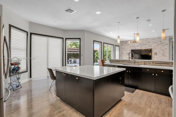Interior, Kitchen, Pendant Lights, Recessed Lighting, Wood Texture Flooring