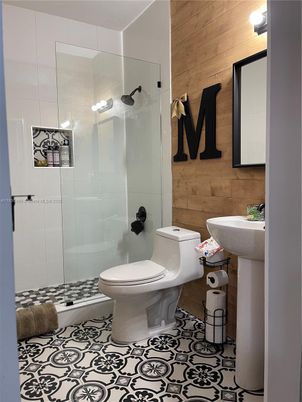 Bathroom, Glass Shower, Interior, Wooden Walls