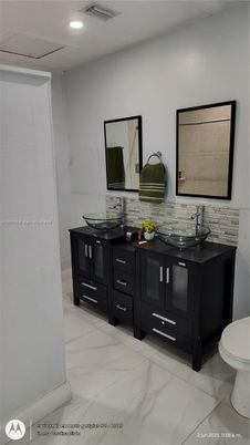 Bathroom, Dual Sink Vanities, Interior, Marble, Recessed Lighting