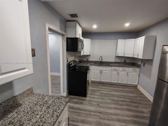 Interior, Kitchen, Recessed Lighting, Wood Texture Flooring
