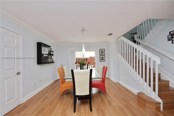 Dining room, Interior, Pendant Lights, Wood Texture Flooring