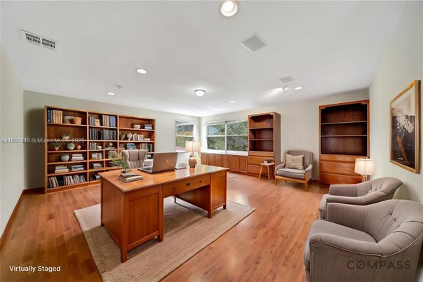 Home Office, Interior, Recessed Lighting, Wood Texture Flooring