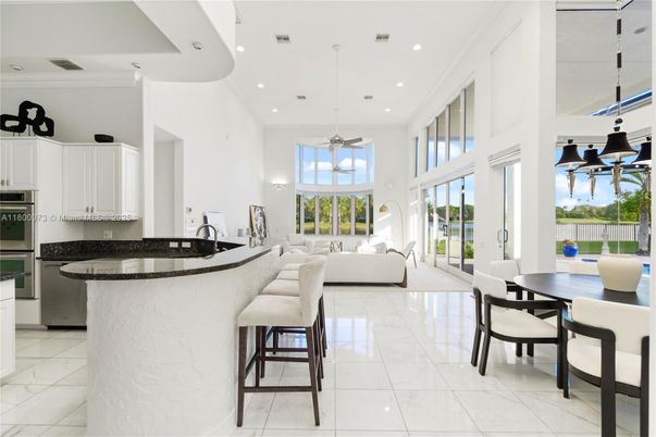 Dining room, Interior, Kitchen, Living room, Marble, Pendant Lights, Recessed Lighting, Stainless Steel Appliances