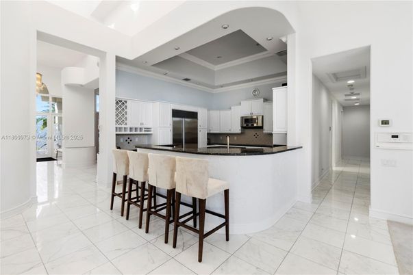 Interior, Kitchen, Marble, Recessed Lighting, Stainless Steel Appliances