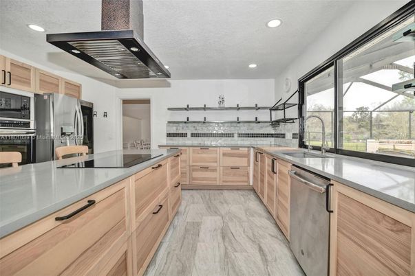 Interior, Kitchen, Marble, Recessed Lighting, Stainless Steel Appliances