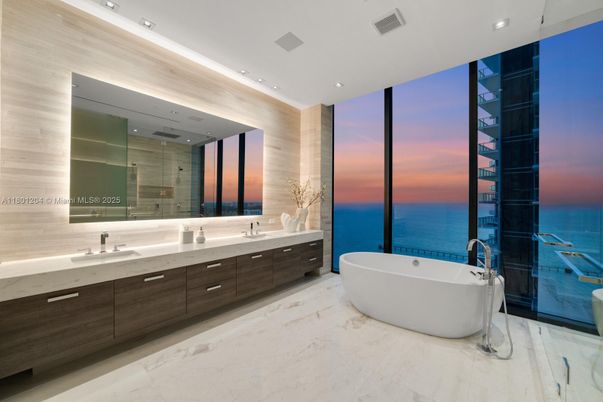 Bathroom, Dual Sink Vanities, Free Standing Baths, Glass Shower, Interior, Marble, Recessed Lighting, Water
