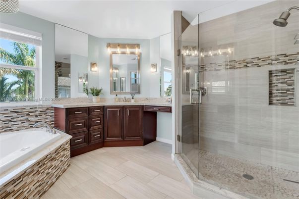 Bathroom, Dual Sink Vanities, Glass Shower, Interior