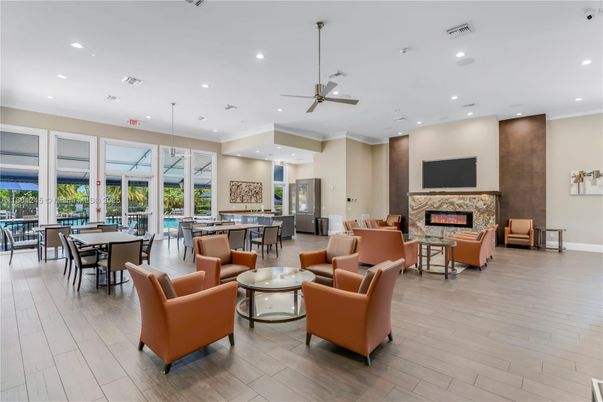 Dining room, Fireplace, Interior, Living room, Pendant Lights, Recessed Lighting, Wood Texture Flooring