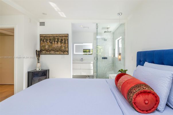 Bathroom, Bedroom, Glass Shower, Interior, Recessed Lighting, Wood Texture Flooring