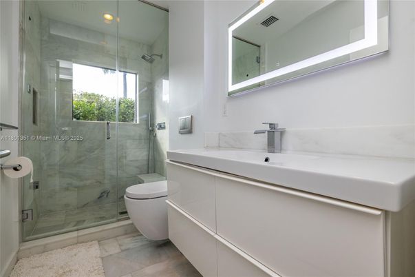 Bathroom, Glass Shower, Interior, Marble Walls, Recessed Lighting